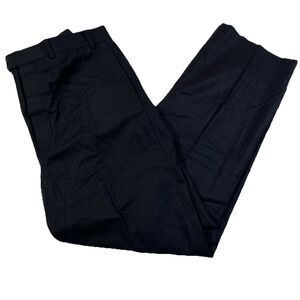 Brooks Brothers 346 Wool Dress Pants Black Pinstripe Flat Front Men's 35x31